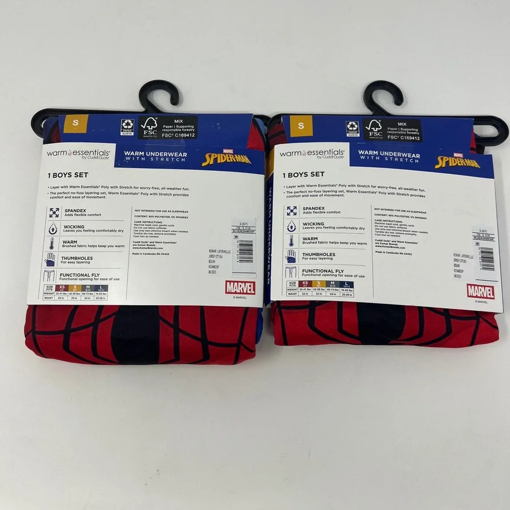 Warm Essentials Cuddl Duds Spiderman Underwear 2 pc Set Boys S 6/7 Marvel NWT